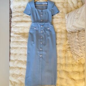 SELF-PORTRAIT BLUE CREPE BUTTON MIDI DRESS, brand new, never worn, no flaws.
